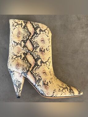Isabel Marant “Exotic Story” Leinee Snakeskin Print Calfskin Ankle Boots in Nude